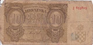 Croatia 10 Kona 1941 Issue Very Circulated Please See Scans Banknote photo