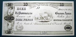 Argentina 1844 10 Pesos Uniface Unsigned Reminder photo