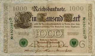 Germany 1000 Mark 1910 Nr4502867d photo