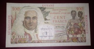 Antilles Guyane Martinique Guadeloupe 100 Francs Overprint 1 Franc French photo