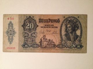Ww2 1941 Axis Power Hungary 20 Pengo Banknote Currency Money Nazi Germany Ally photo