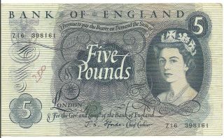 Great Britain Bank Of England 5 Pounds (1966 - 70) Banknote Circulated photo