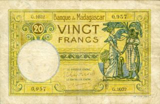 Madagascar 20 Francs 1937 - 1947 P - 37 F Circulated Banknote photo