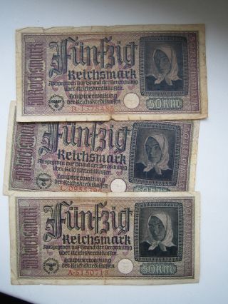 Reichsmark - 1939 - 1945 3 50 Reichsmarks (ostmark) Third Reich photo