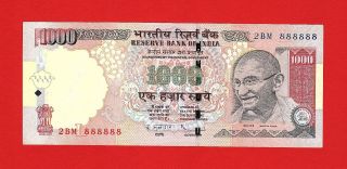 { Rare } Rs 1000 Year 2010 Fancy Serial 888888 Inset L Gandhi Unc India photo
