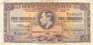 Bermuda 1937 George 6th Five Shilling Banknote Scarce photo