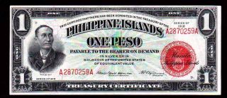 Us Philippines 1 Peso 1918 Treasury Certificate Sn A2870259a Rare photo
