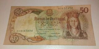 Portugal Banknote,  1964 50 Escudos Cat.  No.  P - 168,  Vf Ships $2.  49 Usa photo