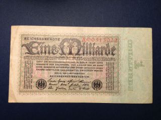 Germany 1 Billion (milliard) Mark 1923 Vf Banknote - Scarce photo
