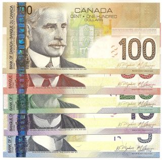 Complete Canadian Journey Last Paper Money All Jenkins Carney $5 To $100 Nr 555 photo