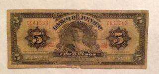 1969 5 Pesos Mexico Banknote - We Combine Shipment photo