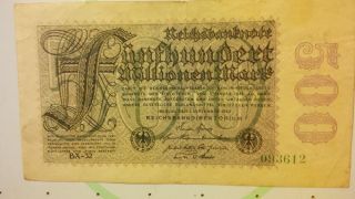 Weimar Germany 500 Million Mark Hyperinflation Currency Note photo