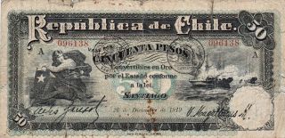Republica De Chile $50.  - 26 De Diciembre De 1919 photo