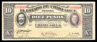 El Estado De Chihuahua 10 Pesos 2.  10.  1914,  M92o / Mi - Chi - 59 Xf. photo