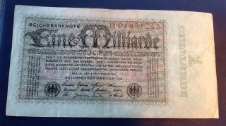German One Billion Mark 1923 Reichsbanknote 1 Milliarde Note Old Germany Money photo