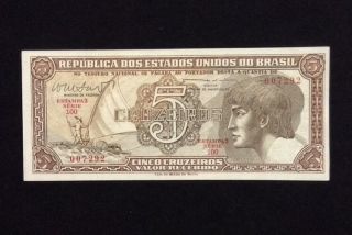 Brazil Unc 5 Cruzeiros Banknote World Currency Paper Money photo