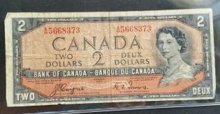 1954 Bank Of Canada 2 Dollar Banknote photo