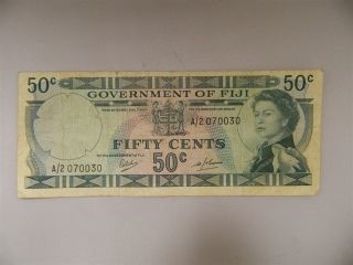 1969 Fiji Banknote Fifty Cents Paper Money Government Of Fiji photo