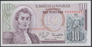 1980 Colombia - 00000245 - 10 Pesos Oro - Unc Low Serial Number photo