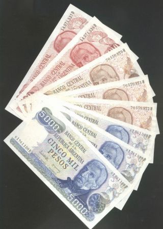 Argentina,  8 Items,  100,  1000,  5000 Pesos 1976 - 1983,  P 302b,  304c,  305b,  Consecutive photo
