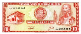 Peru 10 Soles De Oro 16/10/1970 P - 100b Unc Uncirculated Banknote photo