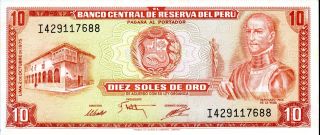 Peru 10 Soles De Oro 2/10/1975 P - 106 Unc Uncirculated Banknote photo