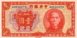 1936 - - 1 Yuan The Central Bank Of China - - Authentic - Ww2 Era. photo