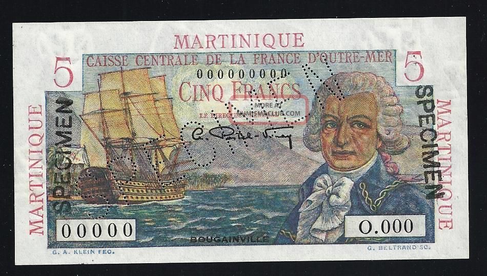 Martinique 5 Francs Specimen Nd (1947 - 1949) Unc