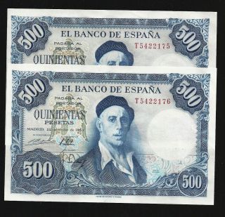 Spain 2 X 500 Pesetas Correlatives 1954 - Unc photo