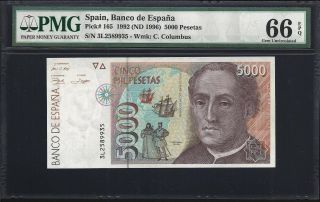 Spain 5000 (5.  000) Pesetas 1992 - Pmg 66 Epq - Unc photo