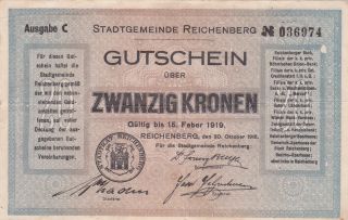 20 Kronen From City Of Reichenberg 1919 Austria photo