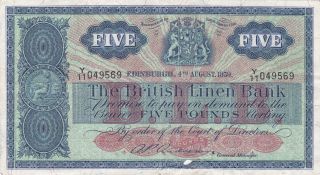 5 Pounds From Scotland 1959 Linen Bank Rare Note photo