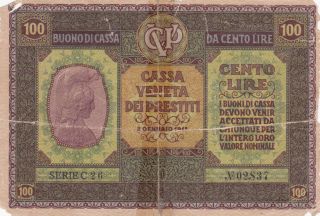 100 Lira From Venice K.  U.  K Austro Hungarian Occupation Note photo