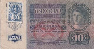 10 Kroner/korona With Czechoslovakian Nostrification Stamp1919 Rrr photo