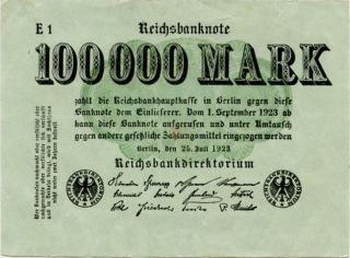 Germany 100.  000 Mark 1923 E1 0001525 photo