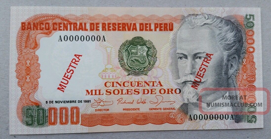 Peru 50000 Soles 1981 Pick 125s Unc Specimen