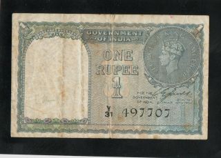 India 1940 Kg Vi One Rupee Banknote photo