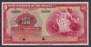 Nicaragua 100 Cordoba Banco Nacional De Nicaragua 1941 P97as Specimen Tdl Unc photo