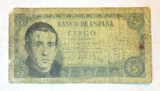Rare Vintage 1951 Espana Spain 5 Cinco Pesetas Note photo