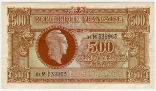 1944 France Tresor Central 500 Francs Wwii Very Crisp Choice Xf.  Pick 106. photo