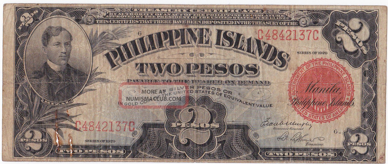 Philippine Islands: 1929,  2 Pesos Silver/gold Certificate,  P - 74b Asia photo