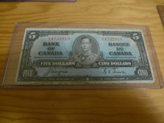 Bank Of Canada 1937 5 Dollar Bill H/s4732919 Fine, photo
