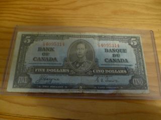 Bank Of Canada 1937 5 Dollar Bill C/s4095314 Fine, photo