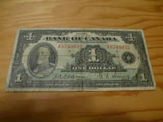 Bank Of Canada 1935 Dollar Bill Fine 1 Dollar A8740032 photo