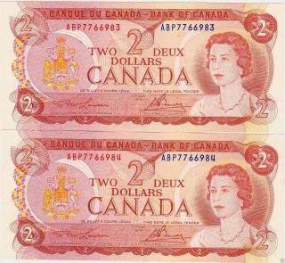 1974 Canada Two Dollar $2.  00 Crisp In Seq.  Abp 7766983 & 7766984 Gem Uncirculated photo