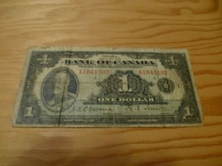 Bank Of Canada 1935 Dollar Bill Vg 1 Dollar A1041102 photo