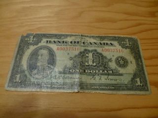 Bank Of Canada 1935 Dollar Bill G,  1 Dollar A0037516 photo