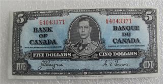 1937 Canada Banknote $5 Dollars Bank Of Canada Xf/au Bc - 23c E/s4043371 photo
