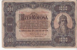 Hungary Large 1000 Korona 1920 Banknote photo