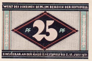 1921 Germany 25 Pfennig ' Notgeld ' Banknote photo